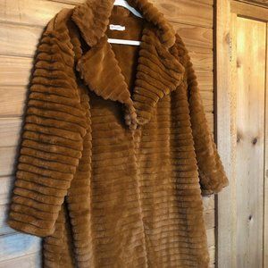 NWOT! Brown Faux Fur Three-Quarter Length Coat